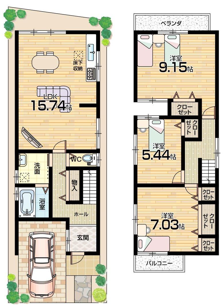 Floor plan. 20.8 million yen, 3LDK, Land area 82.06 sq m , Happy floor plan and use a wide building area 93.58 sq m each room! 