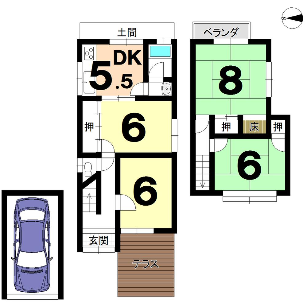 Floor plan. 9.8 million yen, 4K, Land area 66.34 sq m , Building area 72.87 sq m