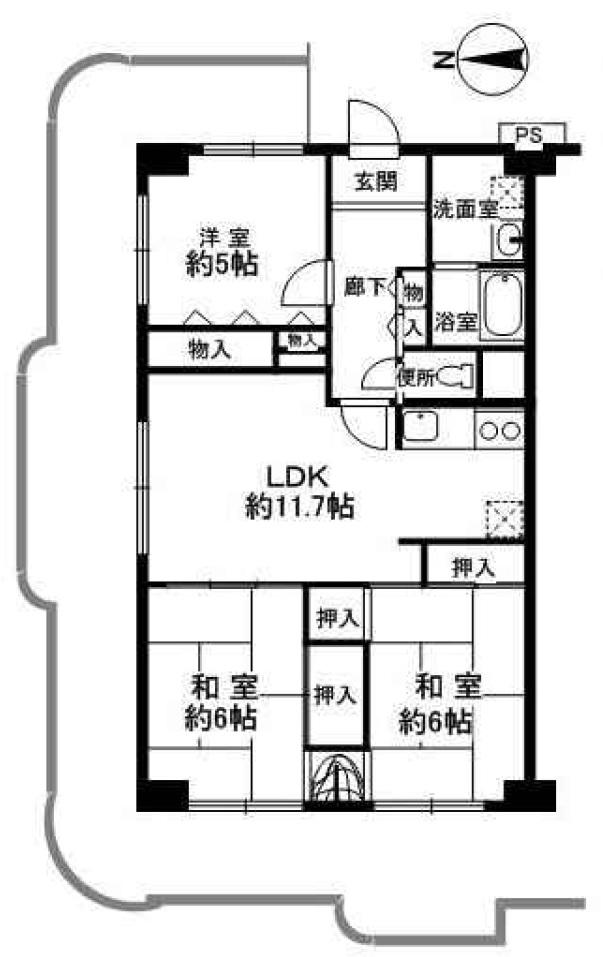 Floor plan. 3LDK, Price 13.5 million yen, Occupied area 67.59 sq m , Balcony area 29.52 sq m