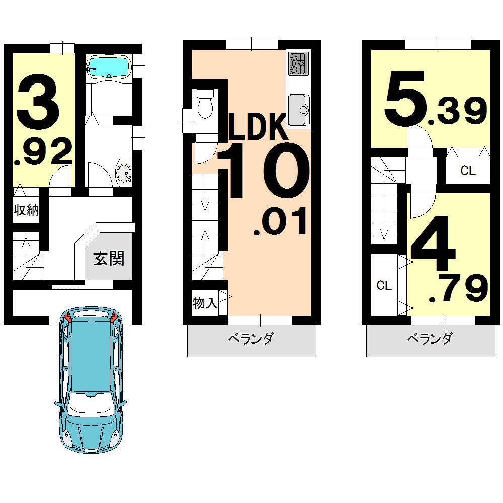 Floor plan. 13.8 million yen, 3LDK, Land area 37.68 sq m , Building area 64.82 sq m