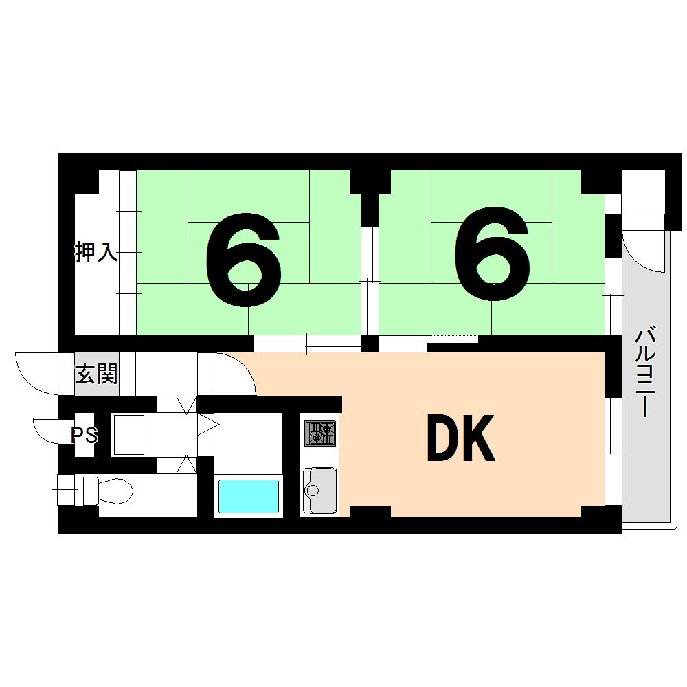 Floor plan. 2DK, Price 7.3 million yen, Footprint 42.4 sq m , Balcony area 3 sq m