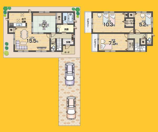 Floor plan. 23,900,000 yen, 4LDK, Land area 116.44 sq m , Building area 103.27 sq m 4LDK