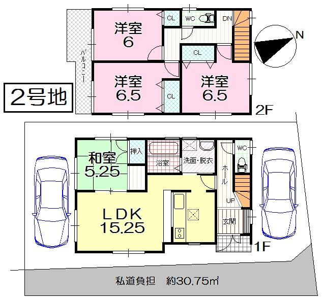 Floor plan. (No. 2 locations), Price 30,800,000 yen, 4LDK, Land area 107.34 sq m , Building area 93.55 sq m