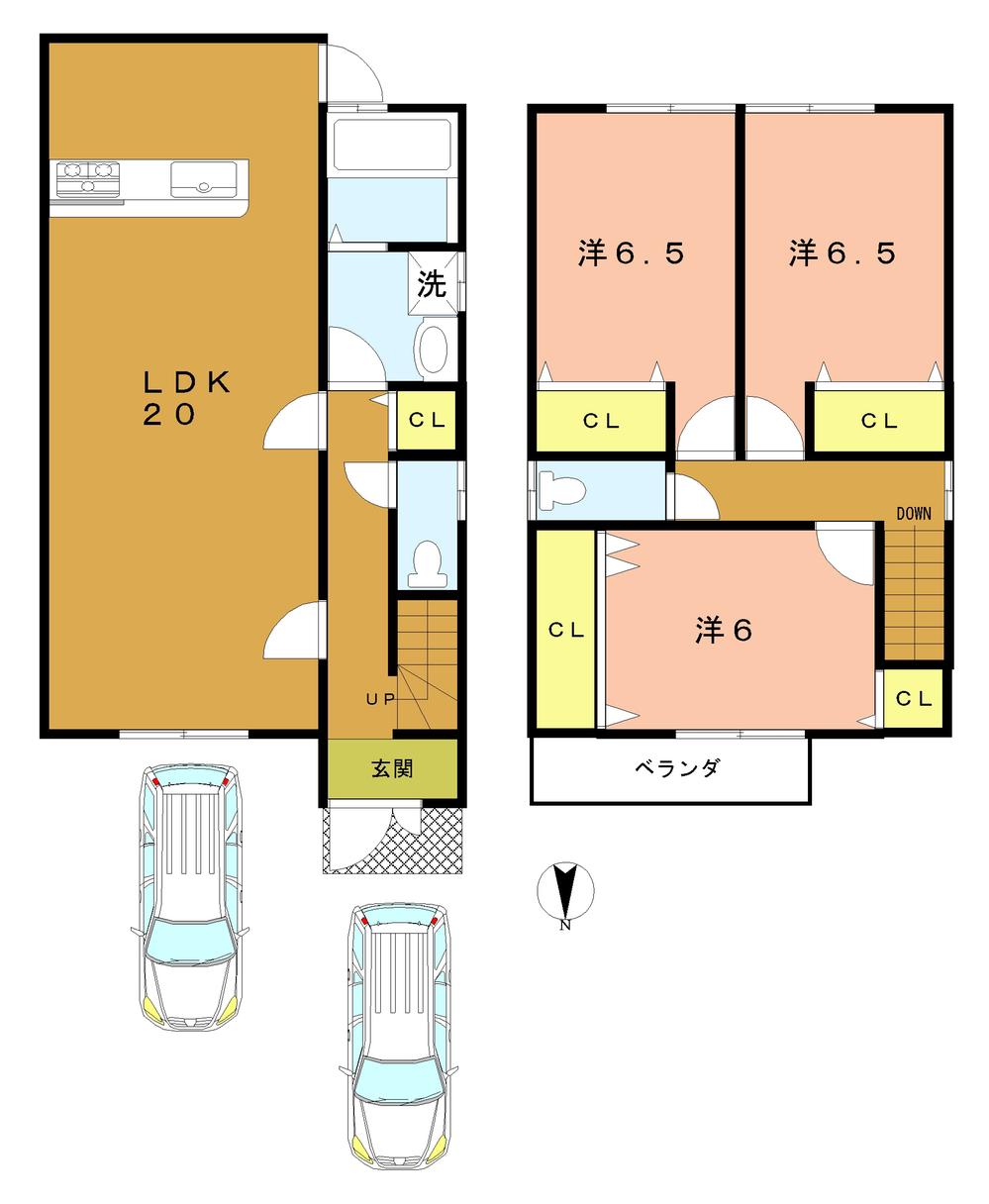 Floor plan. 20.8 million yen, 3LDK, Land area 100.68 sq m , Building area 92.34 sq m parking also two Chikuasa Yoshitaku