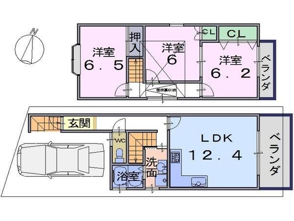 Floor plan. 10.8 million yen, 3LDK, Land area 75.33 sq m , Building area 78.25 sq m