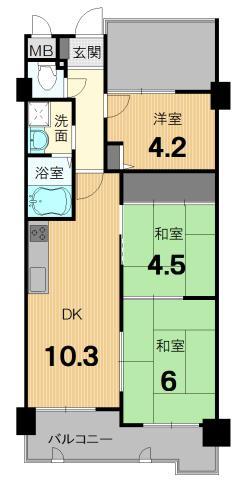 Floor plan. 3DK, Price 10.8 million yen, Footprint 52.5 sq m , Balcony area 7.58 sq m