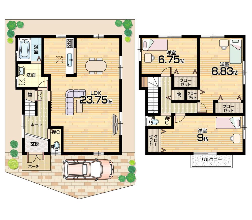 Floor plan. 28.8 million yen, 3LDK, Land area 93.14 sq m , Building area 110.16 sq m living spacious 23 Pledge Of the second floor living room masterpiece storage capacity