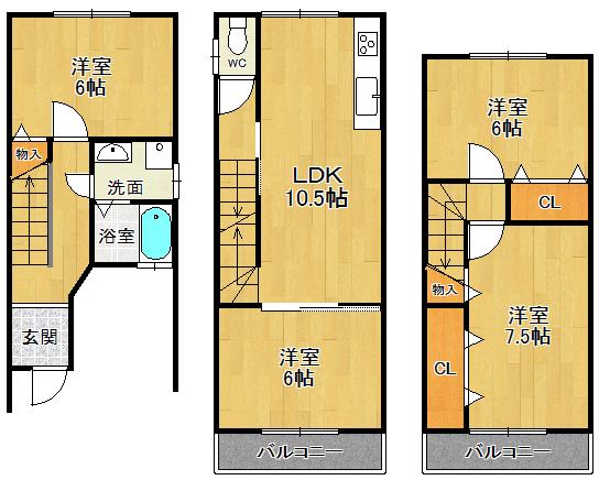 Floor plan. 13.8 million yen, 4LDK, Land area 44.08 sq m , Building area 75.68 sq m