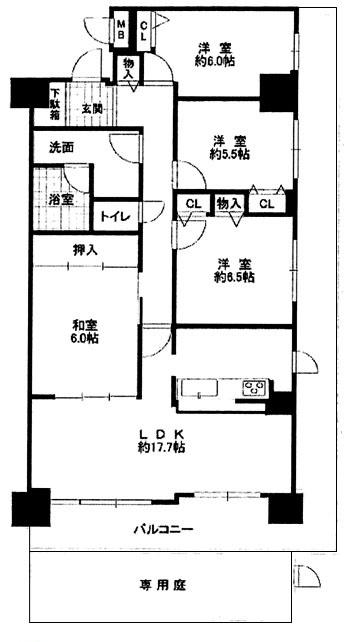 Floor plan. 4LDK, Price 10.5 million yen, Occupied area 95.64 sq m , Balcony area 28.8 sq m