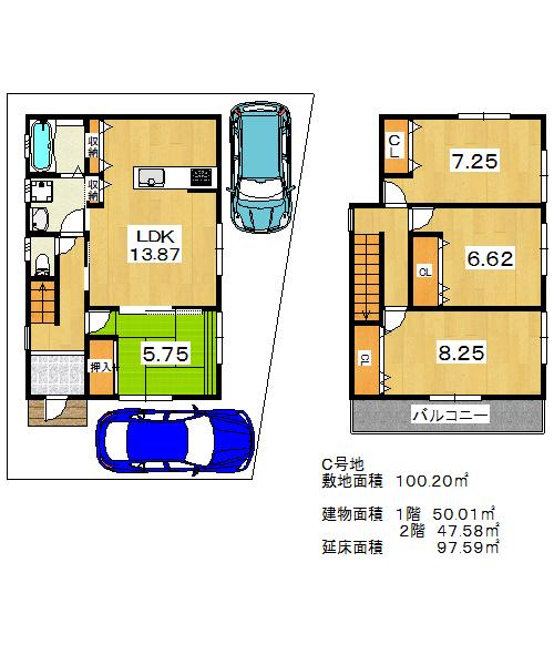 Building plan example (Perth ・ appearance). Building plan example (C No. land) land Price: 12,020,000 yen, Land area: 100.25 sq m , Building Price: 14,790,000 yen, Building area: 93.15 sq m