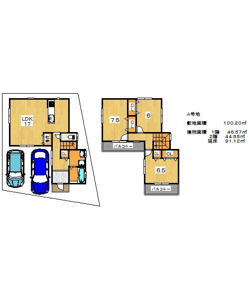 Building plan example (Perth ・ appearance). Building plan example (A No. land) land Price: 11,340,000 yen, Land area: 100.20 sq m , Building Price: 14,470,000 yen, Building area: 91.12 sq m