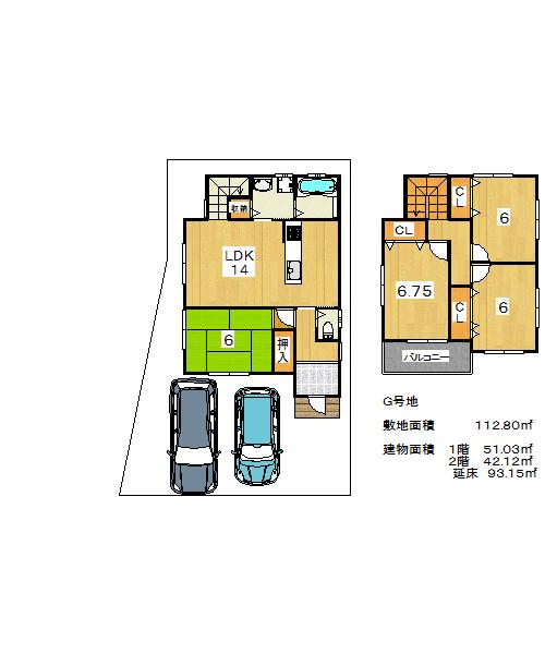 Building plan example (Perth ・ appearance). Building plan example (G No. land) land Price: 12,020,000 yen, Land area: 112.84 sq m , Building Price: 14,790,000 yen, Building area: 93.15 sq m