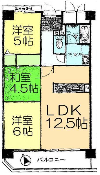 Floor plan. 3LDK, Price 14.8 million yen, Occupied area 62.62 sq m , Balcony area 9.55 sq m