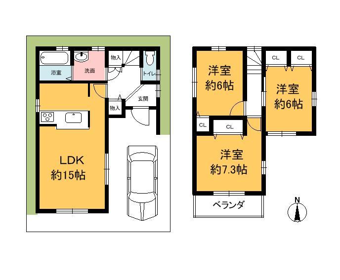 Floor plan. 25,800,000 yen, 3LDK, Land area 72.91 sq m , Building area 79.38 sq m south-facing living
