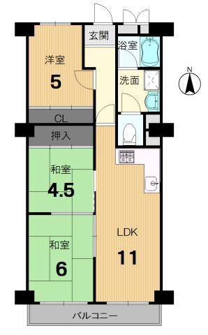 Floor plan. 3LDK, Price 10.8 million yen, Occupied area 57.22 sq m , Balcony area 606 sq m