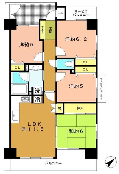 Floor plan. 4LDK, Price 21,800,000 yen, Footprint 74.9 sq m , Balcony area 12.92 sq m