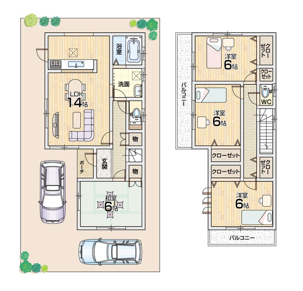 Floor plan. 25,300,000 yen, 4LDK, Land area 110.75 sq m , Building area 95.22 sq m car park two In the living room and a Japanese-style room is independent type You can use according to the application
