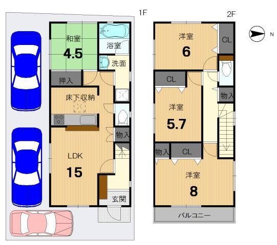 Floor plan. 21.9 million yen, 4LDK, Land area 104.97 sq m , Building area 92.33 sq m