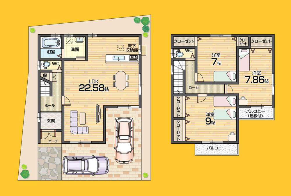 Floor plan. (No. 5 locations), Price 22,800,000 yen, 3LDK, Land area 103.7 sq m , Building area 108.8 sq m