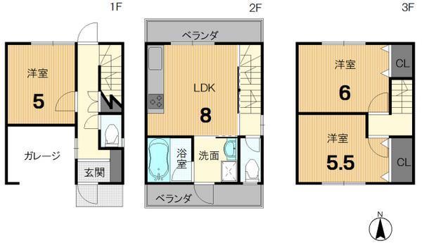 Floor plan. 21,800,000 yen, 3LDK, Land area 44.27 sq m , Building area 74.52 sq m