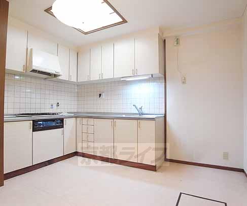 Kitchen. It is L-shaped kitchen