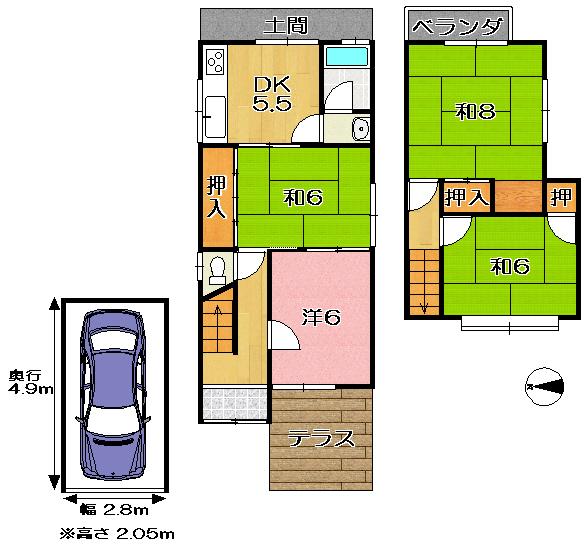 Floor plan. 9.8 million yen, 4DK, Land area 66.34 sq m , It is a building area of ​​72.87 sq m parking single possible listing. Spacious about 6m attractive before the road. 