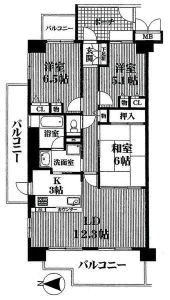 Floor plan. 3LDK, Price 18,800,000 yen, Occupied area 76.05 sq m , Balcony area 21.43 sq m