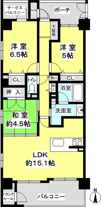 Floor plan. 3LDK, Price 27,800,000 yen, Occupied area 73.63 sq m , Balcony area 9.03 sq m