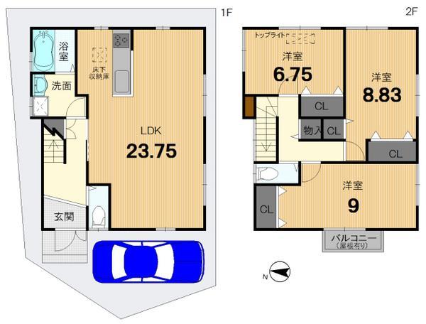 Floor plan. 28.8 million yen, 3LDK, Land area 93.14 sq m , Building area 110.16 sq m