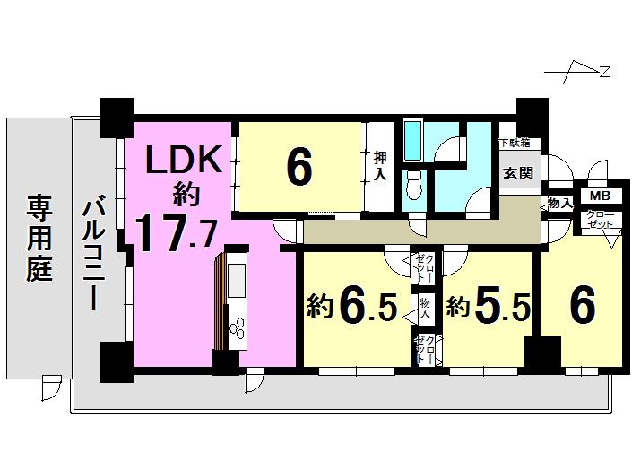 Floor plan. 4LDK, Price 10.5 million yen, Occupied area 95.64 sq m , Balcony area 28.8 sq m