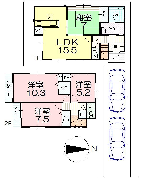 Floor plan. 23,900,000 yen, 4LDK+S, Land area 116.44 sq m , Building area 103.27 sq m