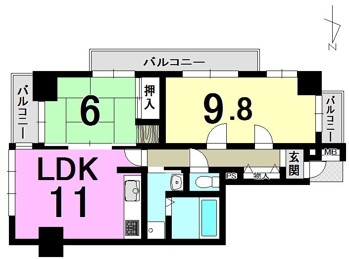 Floor plan. 2LDK, Price 13.5 million yen, Occupied area 58.29 sq m , Balcony area 11.15 sq m