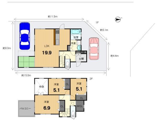 Floor plan. 44,800,000 yen, 3LDK, Land area 115.2 sq m , Building area 96.97 sq m