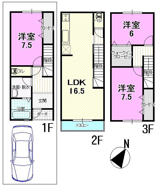 Floor plan. 18,800,000 yen, 3LDK, Land area 75.21 sq m , Building area 98.25 sq m