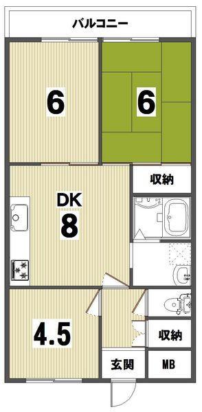 Floor plan. 3DK, Price 7.5 million yen, Footprint 48.7 sq m , Balcony area 5.88 sq m