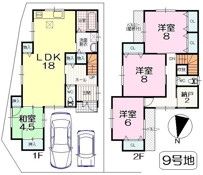 Floor plan. (No. 9 locations), Price 24,200,000 yen, 4LDK+S, Land area 105.89 sq m , Building area 114.21 sq m