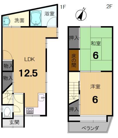 Floor plan. 4.8 million yen, 2LDK, Land area 44.53 sq m , Building area 55.75 sq m