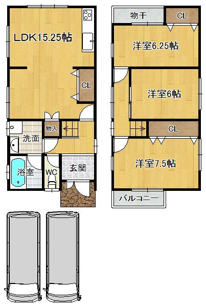 Floor plan. 24 million yen, 3LDK, Land area 81.49 sq m , Building area 81.8 sq m   ☆ 1BOX2 cars parking Allowed! 