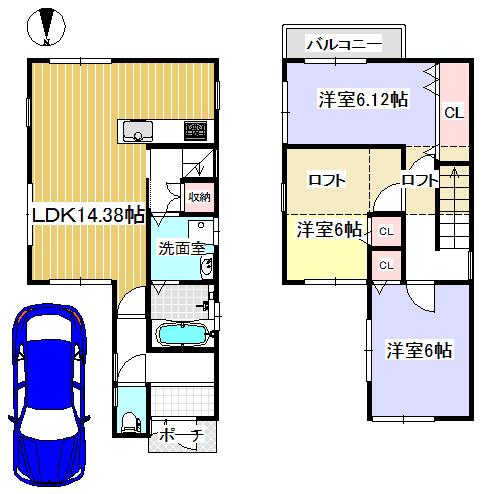 Floor plan. 34,800,000 yen, 3LDK, Land area 66.57 sq m , Building area 77.9 sq m floor plan