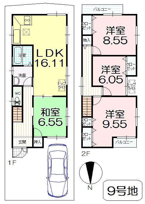 Floor plan. (No. 9 locations), Price 23,300,000 yen, 4LDK, Land area 100.03 sq m , Building area 105.84 sq m