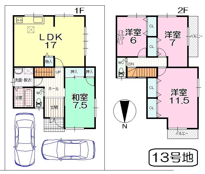 Floor plan. (No. 13 locations), Price 24.5 million yen, 4LDK, Land area 112.58 sq m , Building area 114.21 sq m
