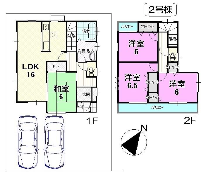 Floor plan. (Building 2), Price 28.8 million yen, 4LDK, Land area 110.04 sq m , Building area 98.54 sq m