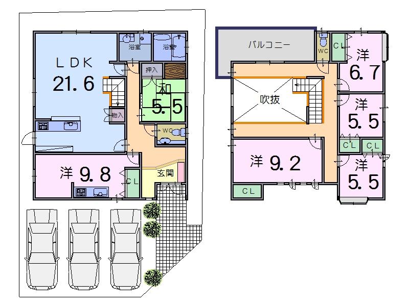 Floor plan. 62,500,000 yen, 6LDK, Land area 221.1 sq m , Building area 169 sq m large large atrium
