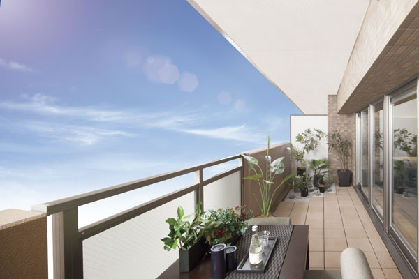 balcony ・ terrace ・ Private garden.  [balcony] Guests can enjoy a tee time, Or grow flowers. Literate as outdoor living, Spacious balcony of airy out a width of about 1.9m (center line of wall) (I type model room. Has been CG synthesizing the sky, In fact a slightly different)