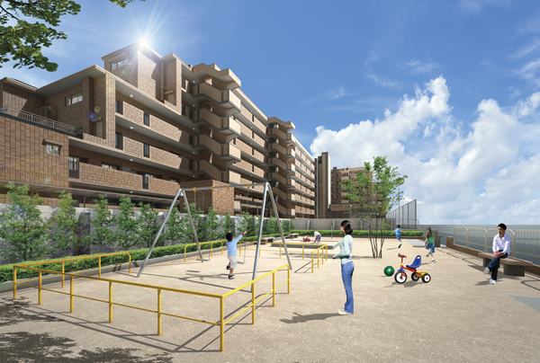 Features of the building.  [Providing park] Residents of course, As a place of gathering that can also be used towards the region, Established a spacious offer park. Feel free to have a private road is provided so as to carry a foot from the apartment (Rendering)