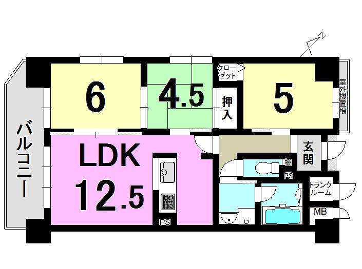 Floor plan. 3LDK, Price 14.8 million yen, Occupied area 62.62 sq m , Balcony area 9.55 sq m