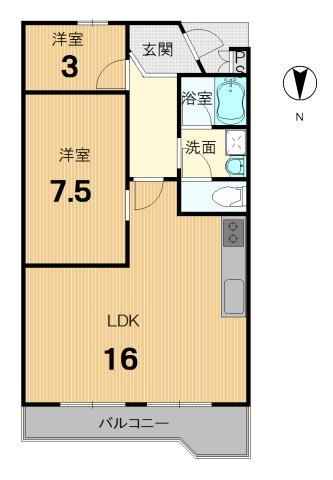 Floor plan. 2LDK, Price 7.8 million yen, Footprint 58 sq m , Balcony area 6.2 sq m