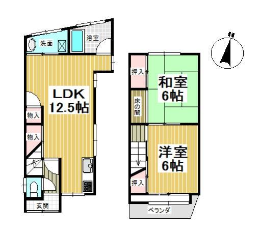 Floor plan. 4.8 million yen, 2LDK, Land area 44.53 sq m , Building area 55.75 sq m
