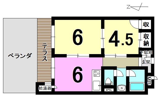 Floor plan. 2DK, Price 5.8 million yen, Occupied area 41.25 sq m