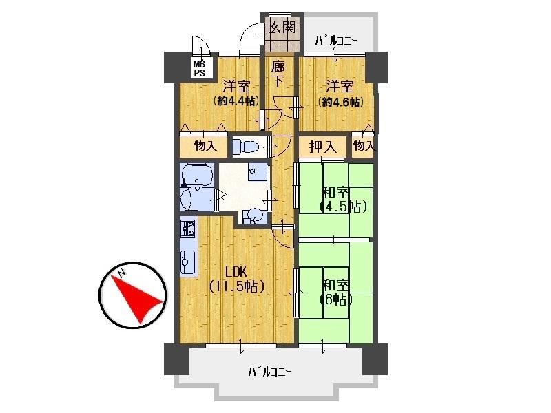 Floor plan. 4LDK, Price 8 million yen, Occupied area 69.11 sq m , Balcony area 14.76 sq m 4LDK renovation completed. Also acceptable floor plan changed in accordance with the two-sided balcony hope ()